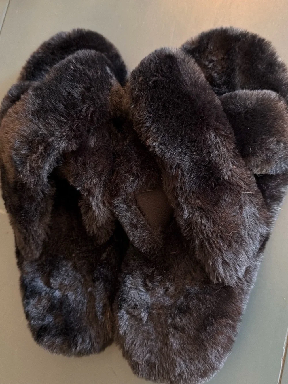 Black Faux Fur Women's Slide Slippers